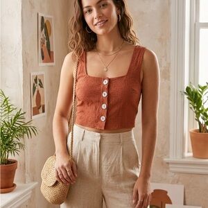 Urban Outfitters Terracotta Buttoned Crop Top